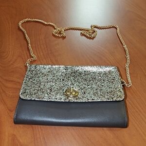 Coach Glitter Turnlock Chain Crossbody Clutch gold/platinum/dark brown